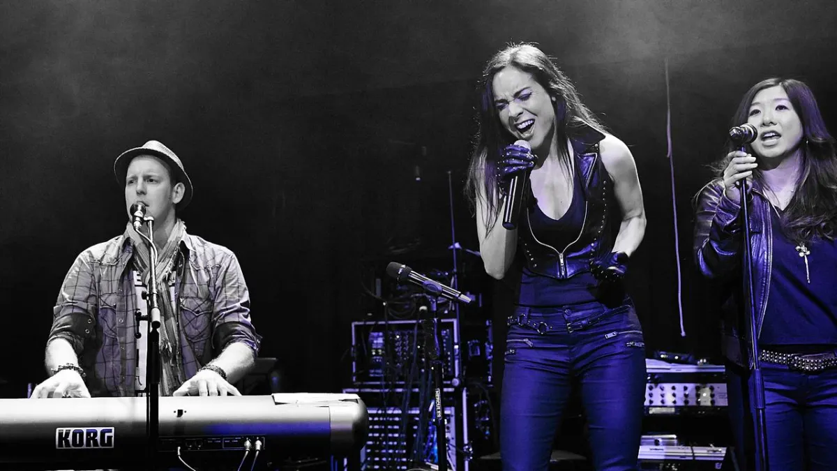 Musicians performing together at a live event